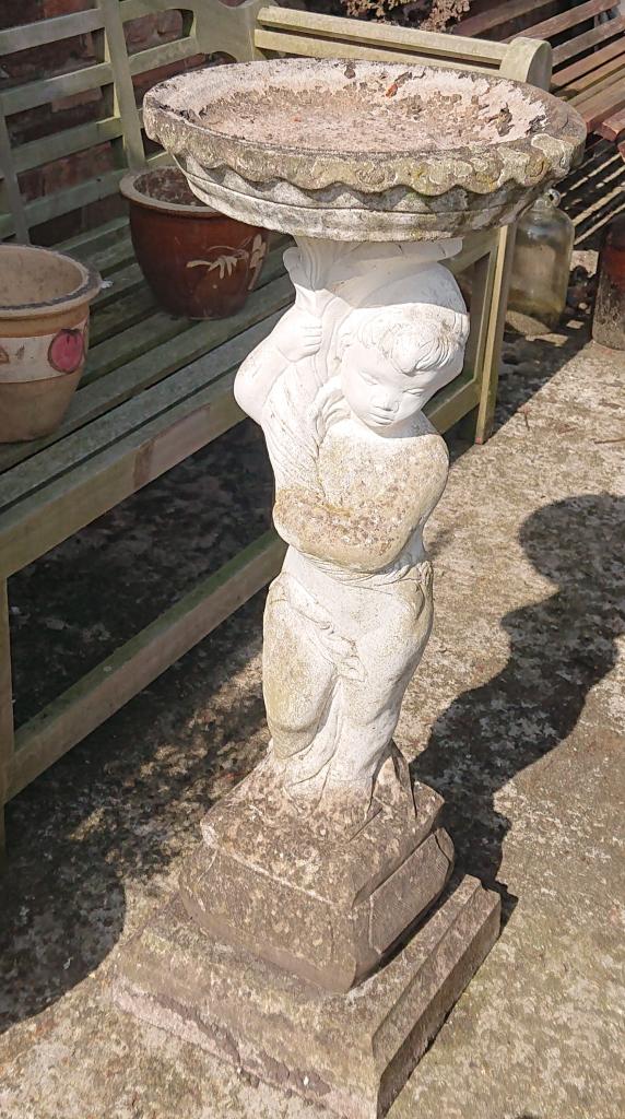 <p>Weathered Boy Bird Bath</p><p>97 cm tall</p>